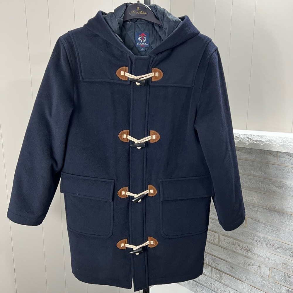 Brooks Brothers Navy Pea Coat with Brown Accents